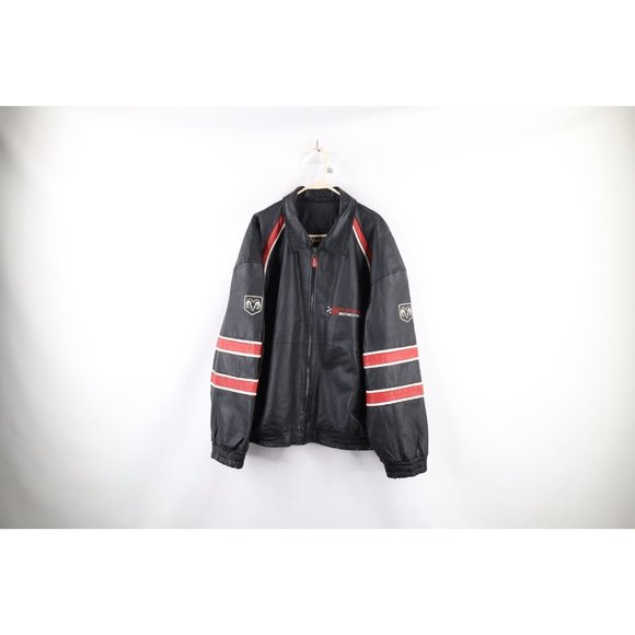 Vintage 90s NASCAR Mens Large Distressed Dodge Motorsports Racing Leather Jacket